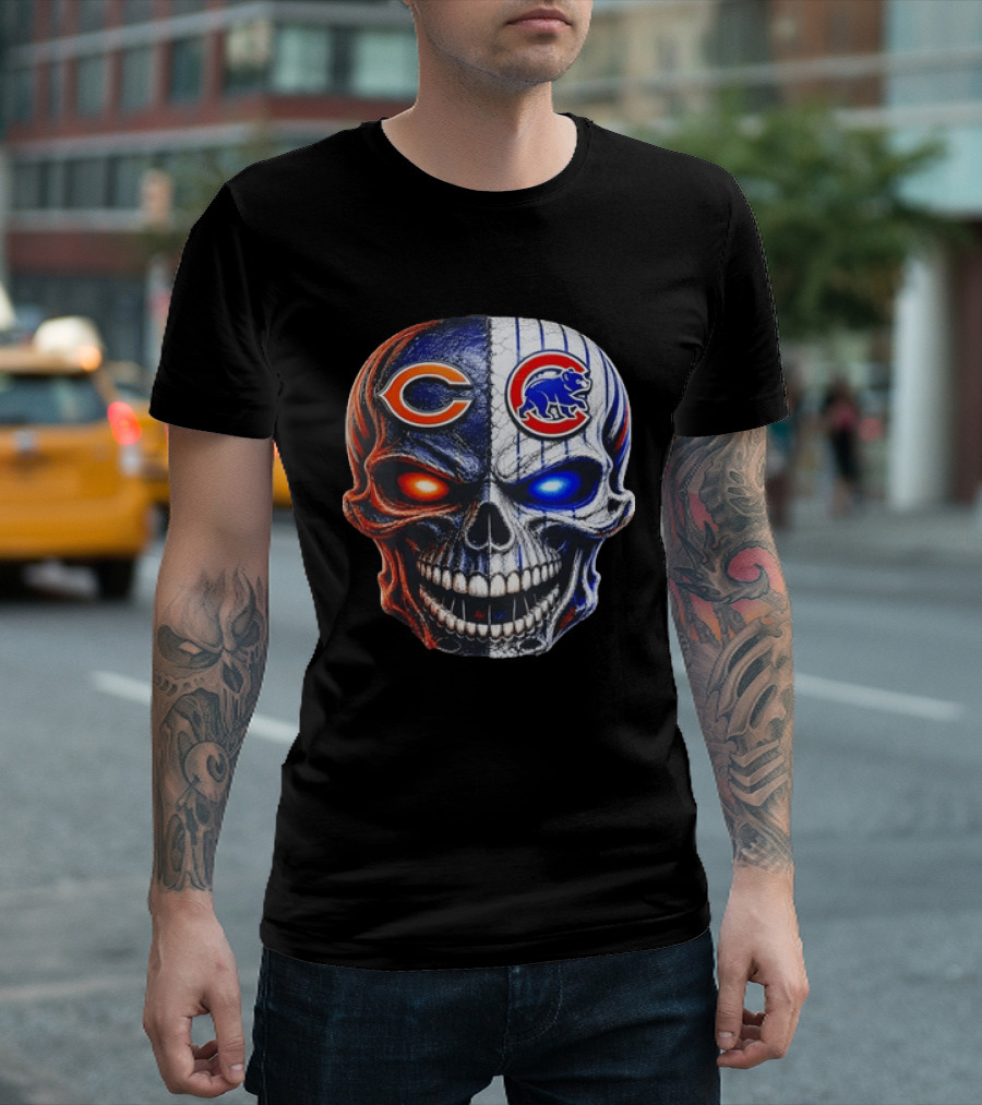 Chicago Bears Cubs Skull Split T-Shirt