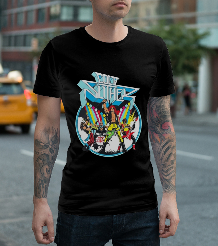 Cold Slither Band Members Rocking Live Performance Retro Vibes T-Shirt