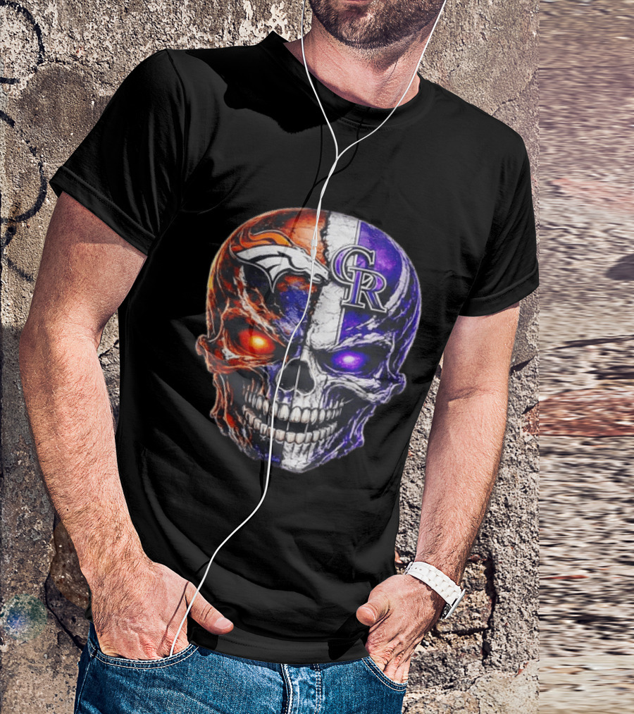 Denver Broncos Colorado Rockies Split Skull Team Spirit T-Shirt