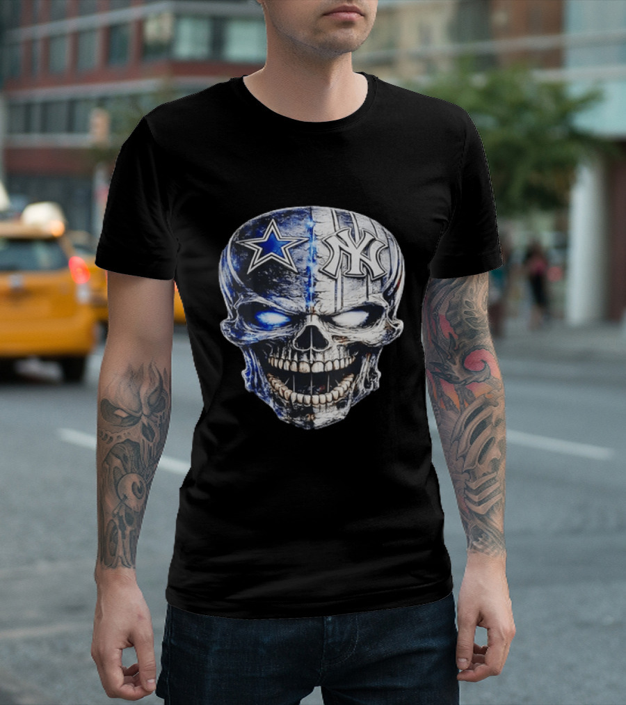 Dallas Cowboys Star New York Yankees Skull T-Shirt