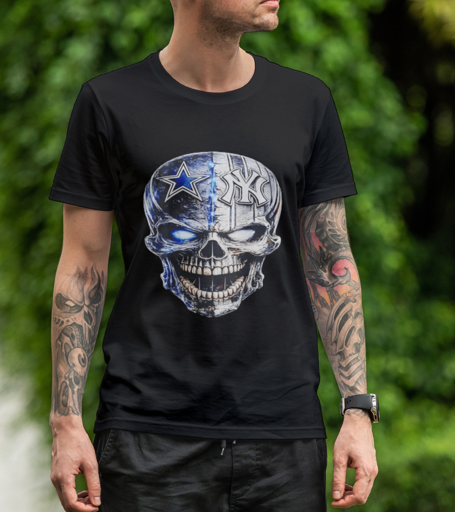Dallas Cowboys Star New York Yankees Skull T-Shirt