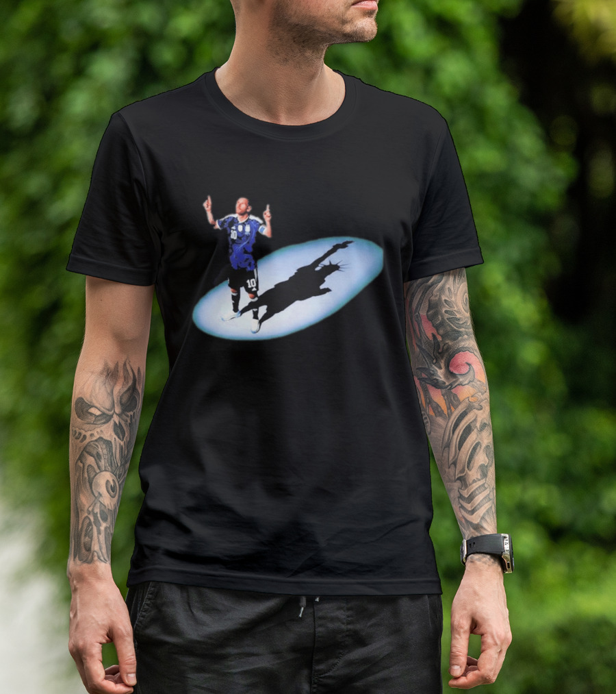 Lionel Messi Iconic Argentina Celebration With Liberty Shadow T-Shirt