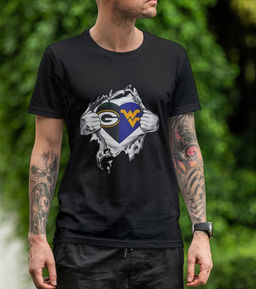 Green Bay Packers West Virginia Mountaineers Heart Rip T-Shirt