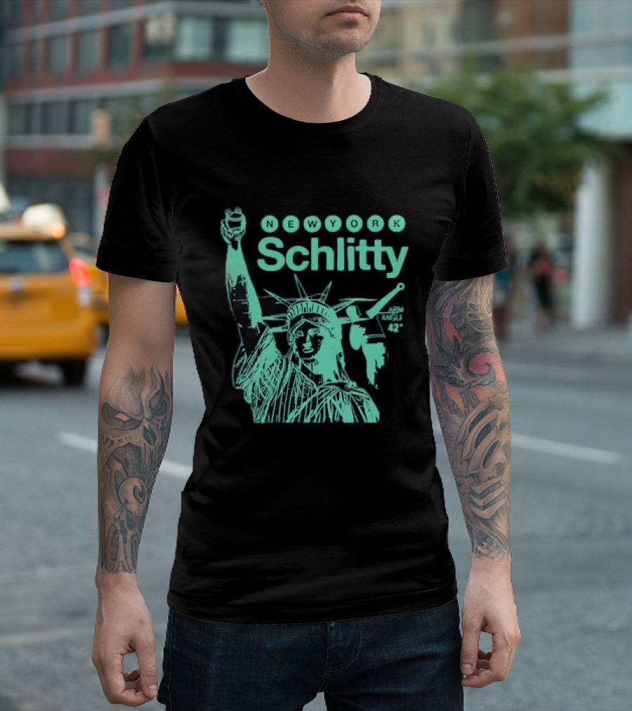 New York Schlitty Statue Liberty ARM Angle New York Baseball T-Shirt