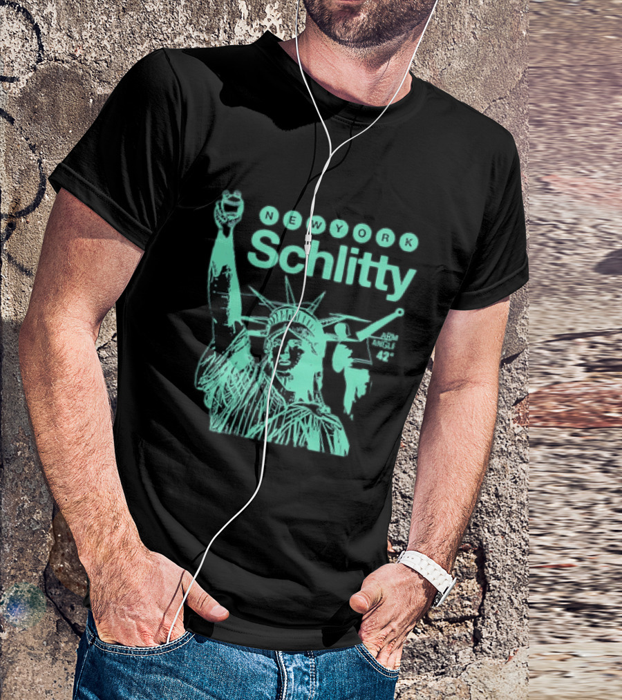 New York Schlitty Statue Liberty ARM Angle New York Baseball T-Shirt