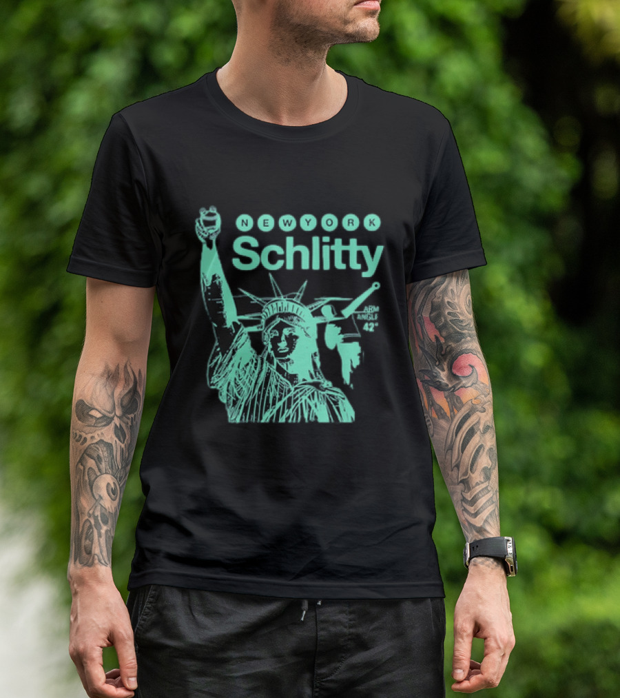 New York Schlitty Statue Liberty ARM Angle New York Baseball T-Shirt