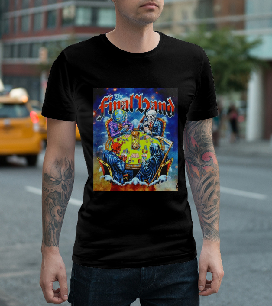 The Final Hand Poker Game Skeleton Grim Reaper Skull Players Atmosphere T-Shirt