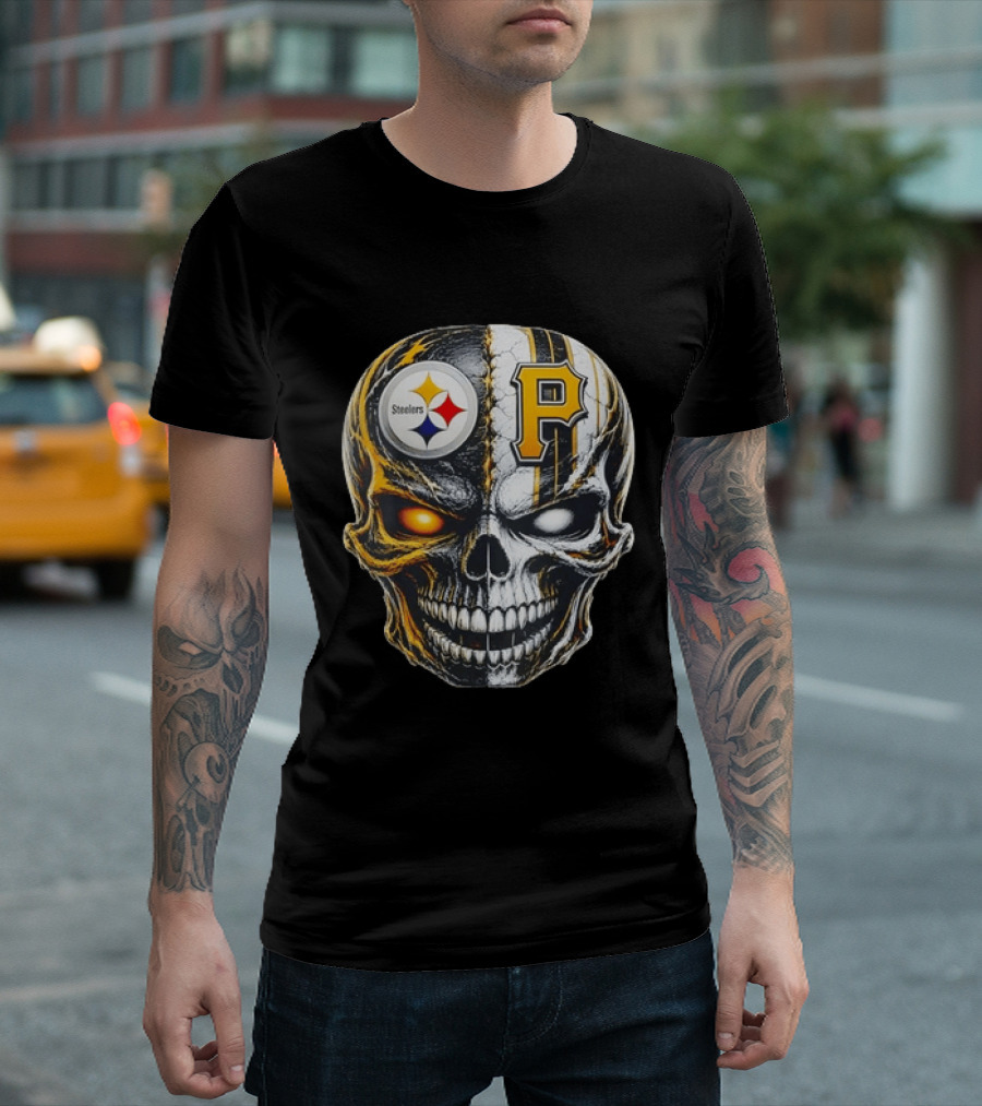 Pittsburgh Pride Skull Steelers Pirates Sports Fusion T-Shirt