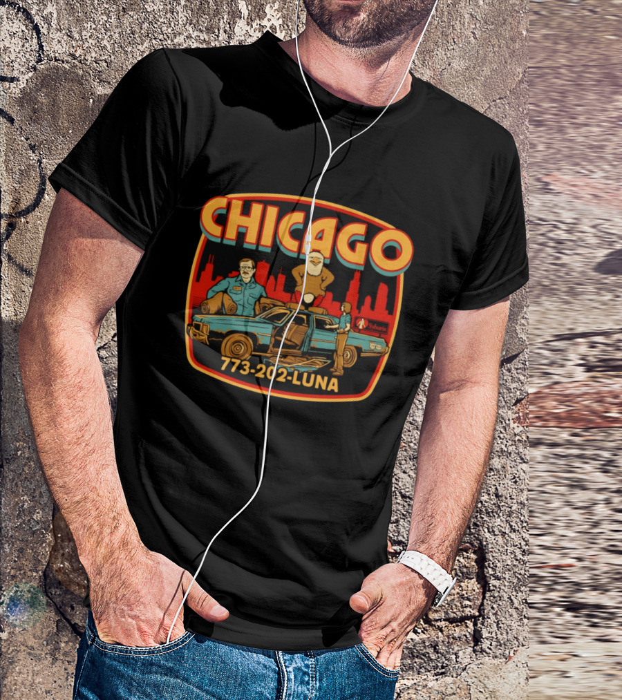 Chicago 773 202 Luna Sybaris Retro Car And Eagle Scene T-Shirt