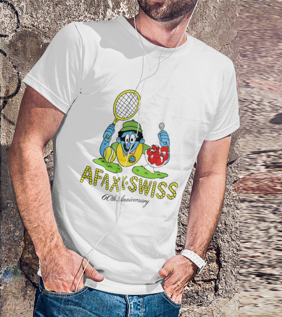 AFAXK Swiss 60th Anniversary Tennis Racket And Strawberry Ice Cream Celebration T-Shirt