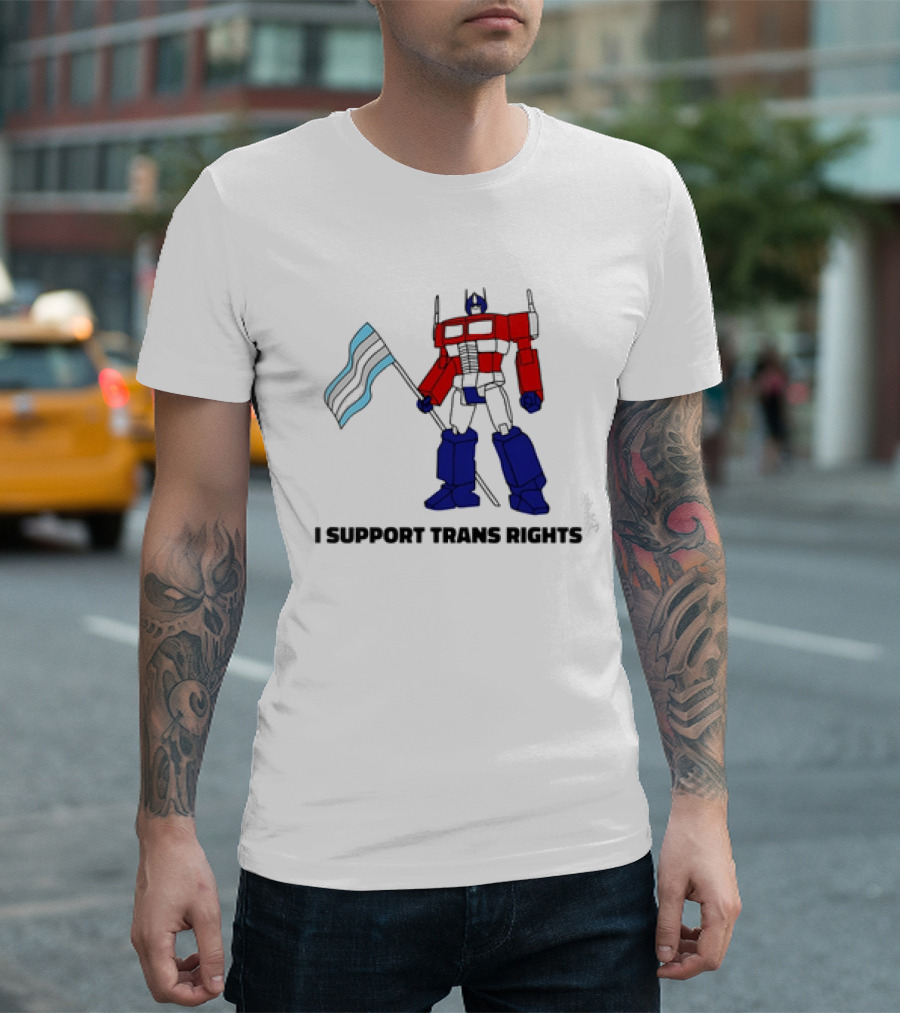 I Support Trans Rights Robot With Flag T-Shirt