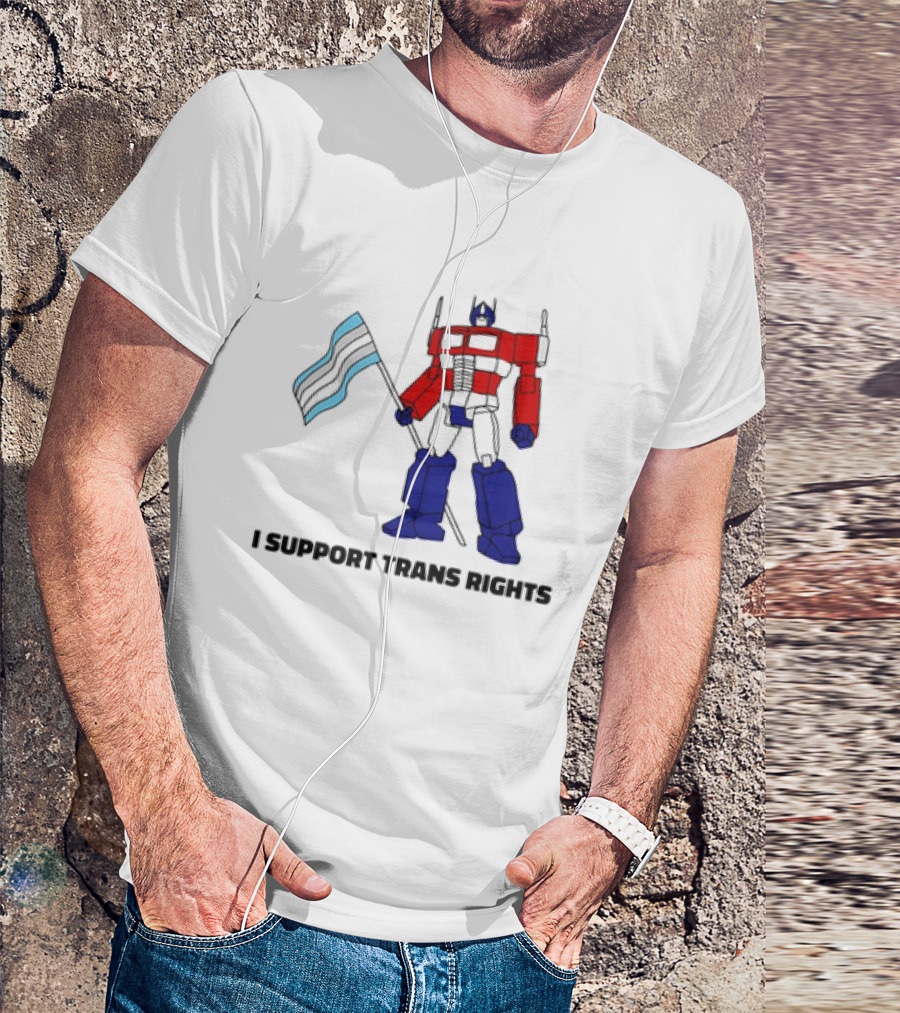 I Support Trans Rights Robot With Flag T-Shirt