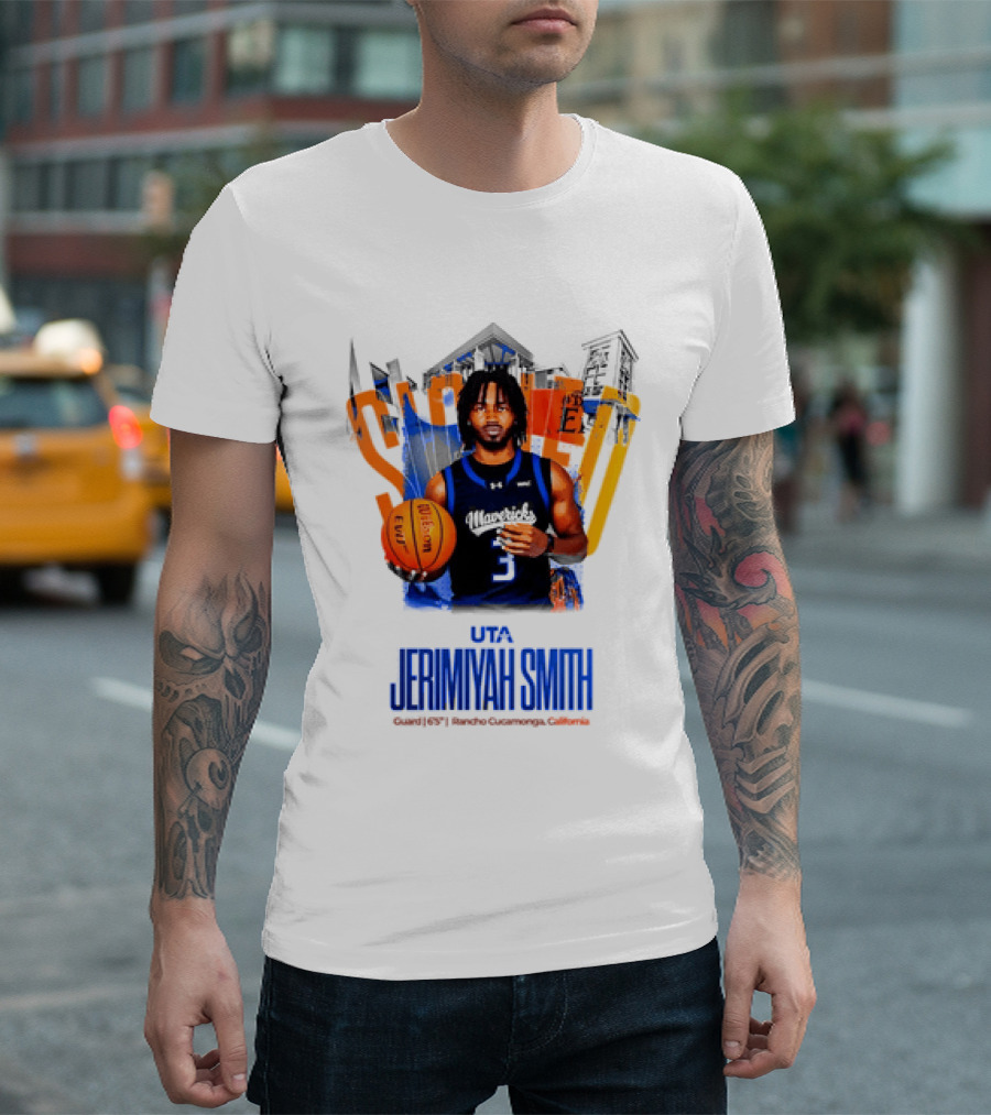 UTA Mavericks Jerimiyah Smith No 3 Basketball Player T-Shirt