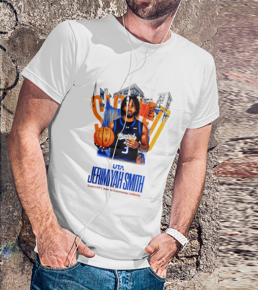 UTA Mavericks Jerimiyah Smith No 3 Basketball Player T-Shirt