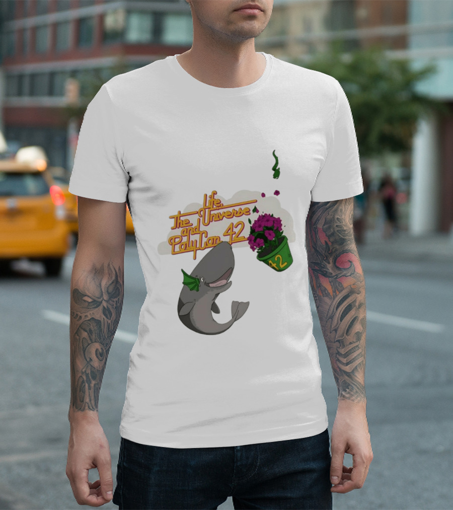Life The Universe And Poly Con 42 Whale And Flowerpot T-Shirt