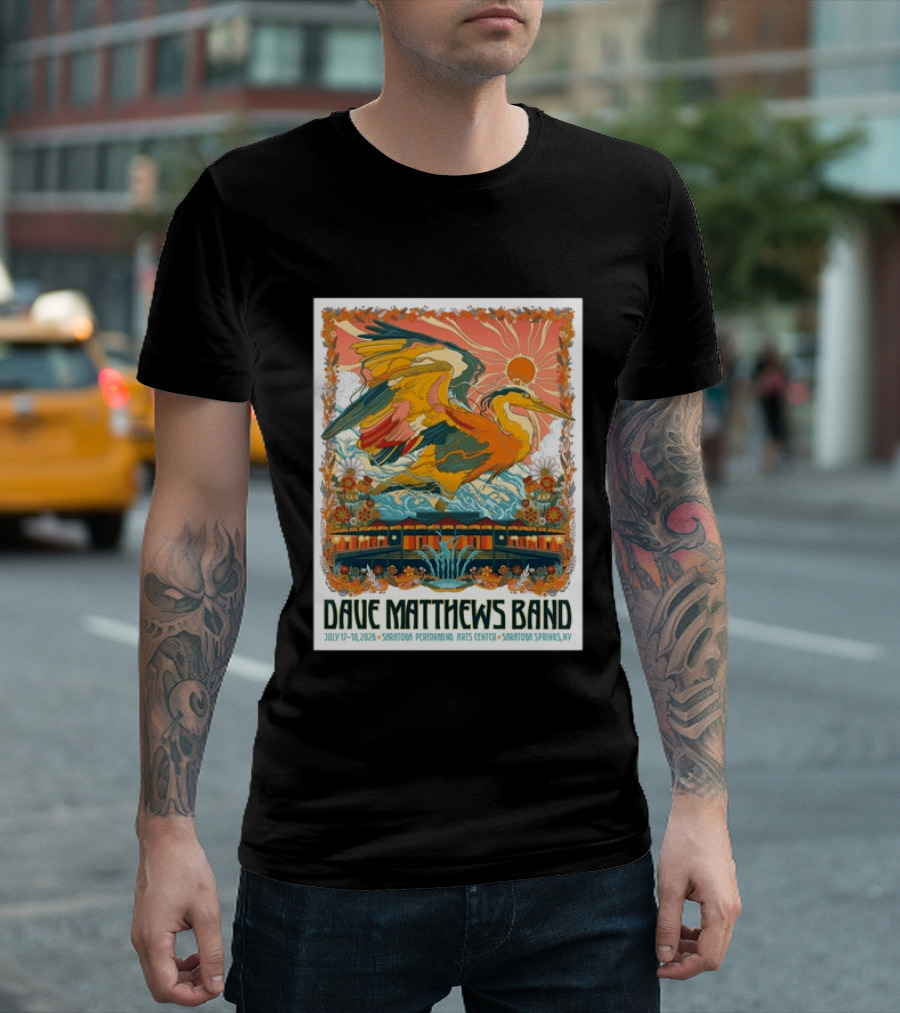Dave Matthews Band July 17 18 2026 Saratoga Performing Arts Center Heron Art Saratoga Springs NY T-Shirt