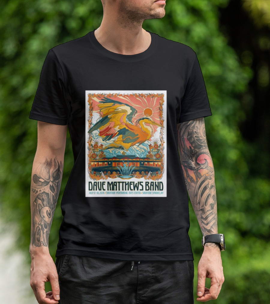 Dave Matthews Band July 17 18 2026 Saratoga Performing Arts Center Heron Art Saratoga Springs NY T-Shirt