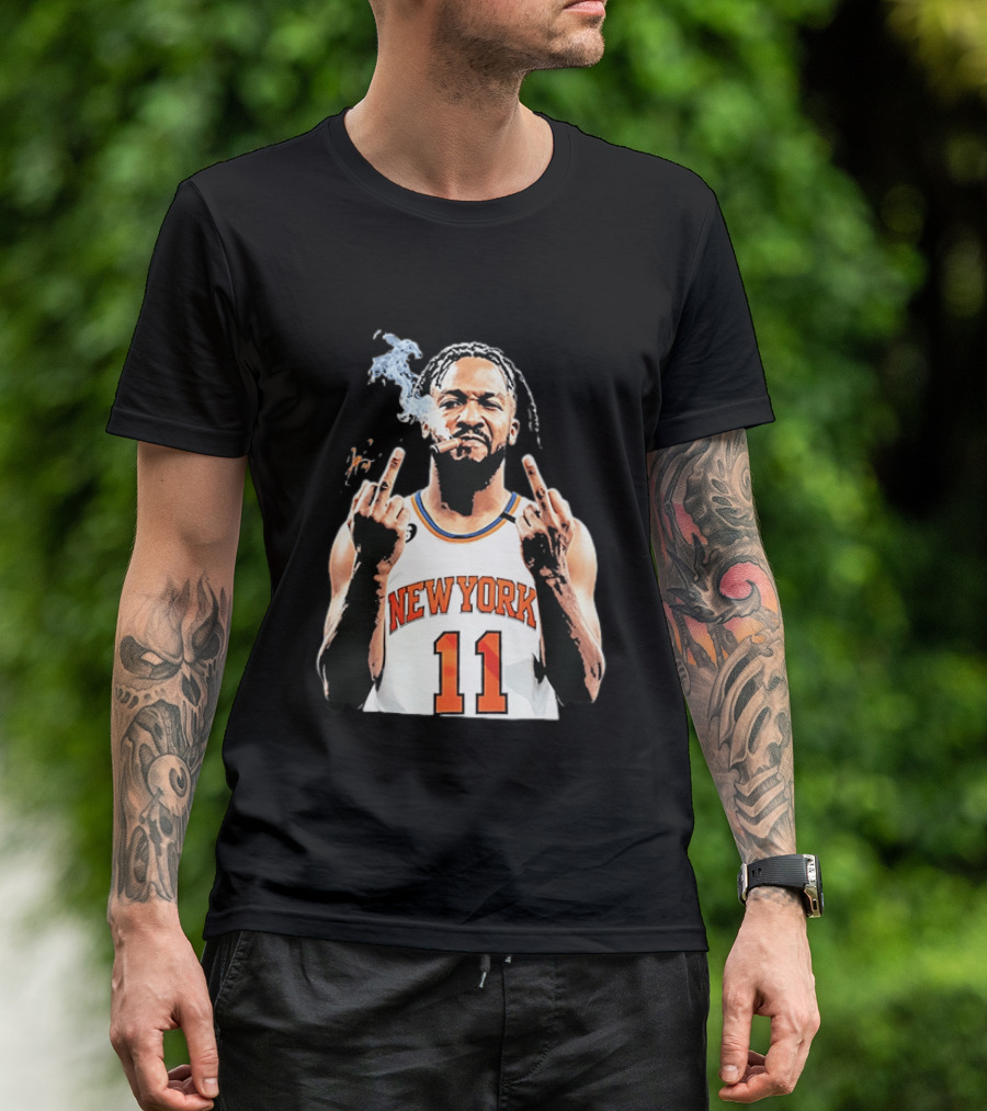 New York Knicks Jalen Brunson 11 Smoking Cigar Middle Finger Pose T-Shirt