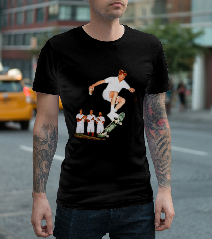 Jannik Sinner Skateboarding Wimbledon Men's Singles Italy 2026 Tennis Champion Jump T-Shirt