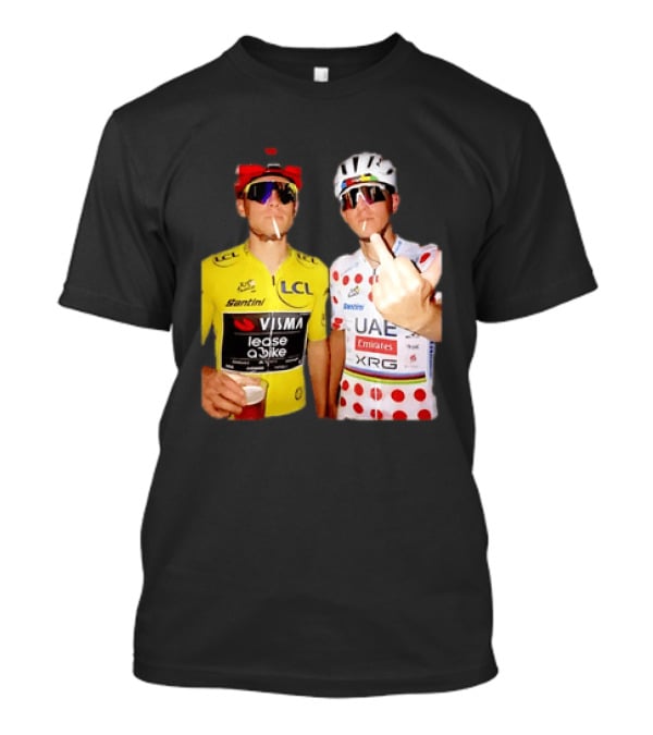 Jonas Vingegaard Tadej Pogačar 2026 Tour De France Visma UAE LCL Santini Emirates XRG Visor Beer Gesture T-Shirt