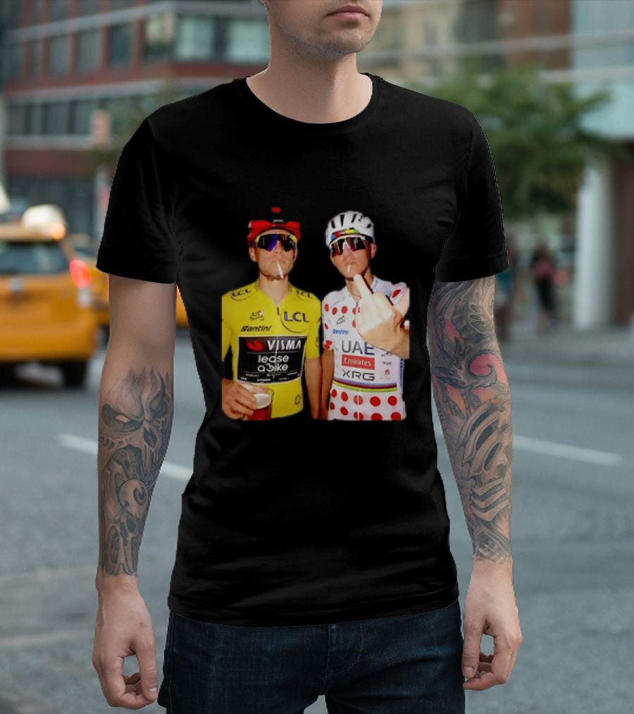 Jonas Vingegaard Tadej Pogačar 2026 Tour De France Visma UAE LCL Santini Emirates XRG Visor Beer Gesture T-Shirt