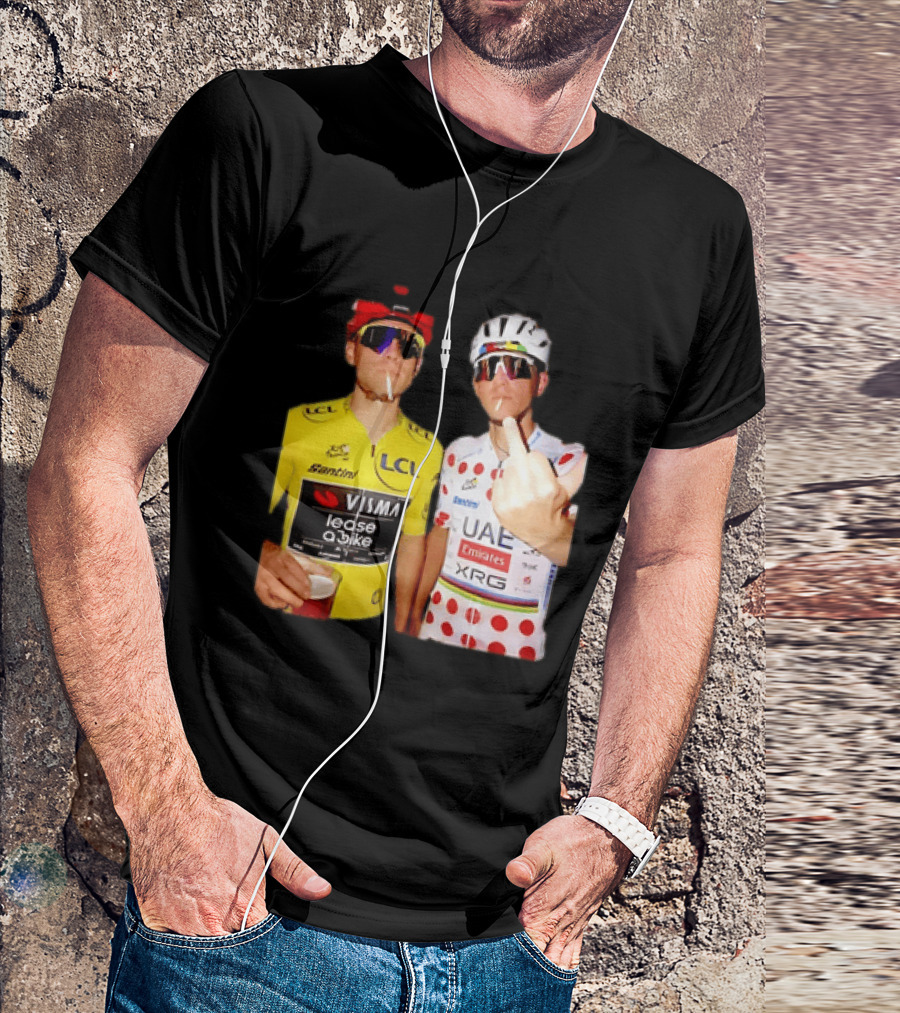 Jonas Vingegaard Tadej Pogačar 2026 Tour De France Visma UAE LCL Santini Emirates XRG Visor Beer Gesture T-Shirt