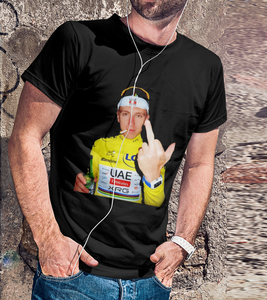 Tadej Pogačar Yellow Jersey Middle Finger Tour De France UAE Emirates LCL Santini T-Shirt