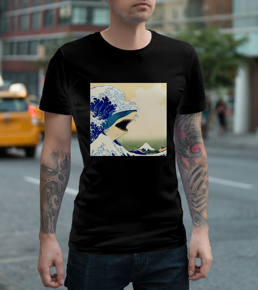 The Great Wave Off Kanagawa Sharks Fusion Art Japan Ukiyo E T-Shirt