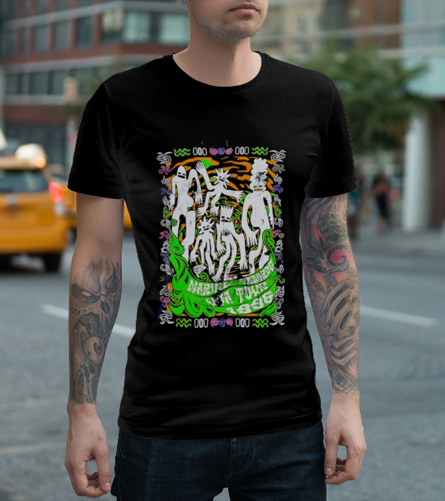 Marine Records 1996 USA Tour Alternative Rock Silhouette Art Psychedelic T-Shirt