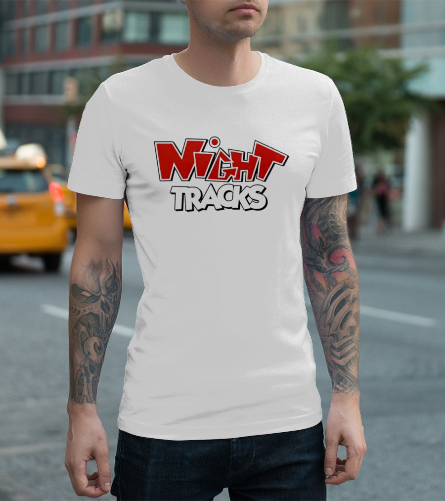 Night Tracks Retro Cartoon Style Bold Red And Black T-Shirt