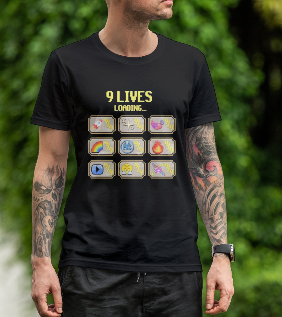 9 Lives Loading Rocket Cat Rainbow Fire Emoji Symbols Cvtscape Alleycvt T-Shirt