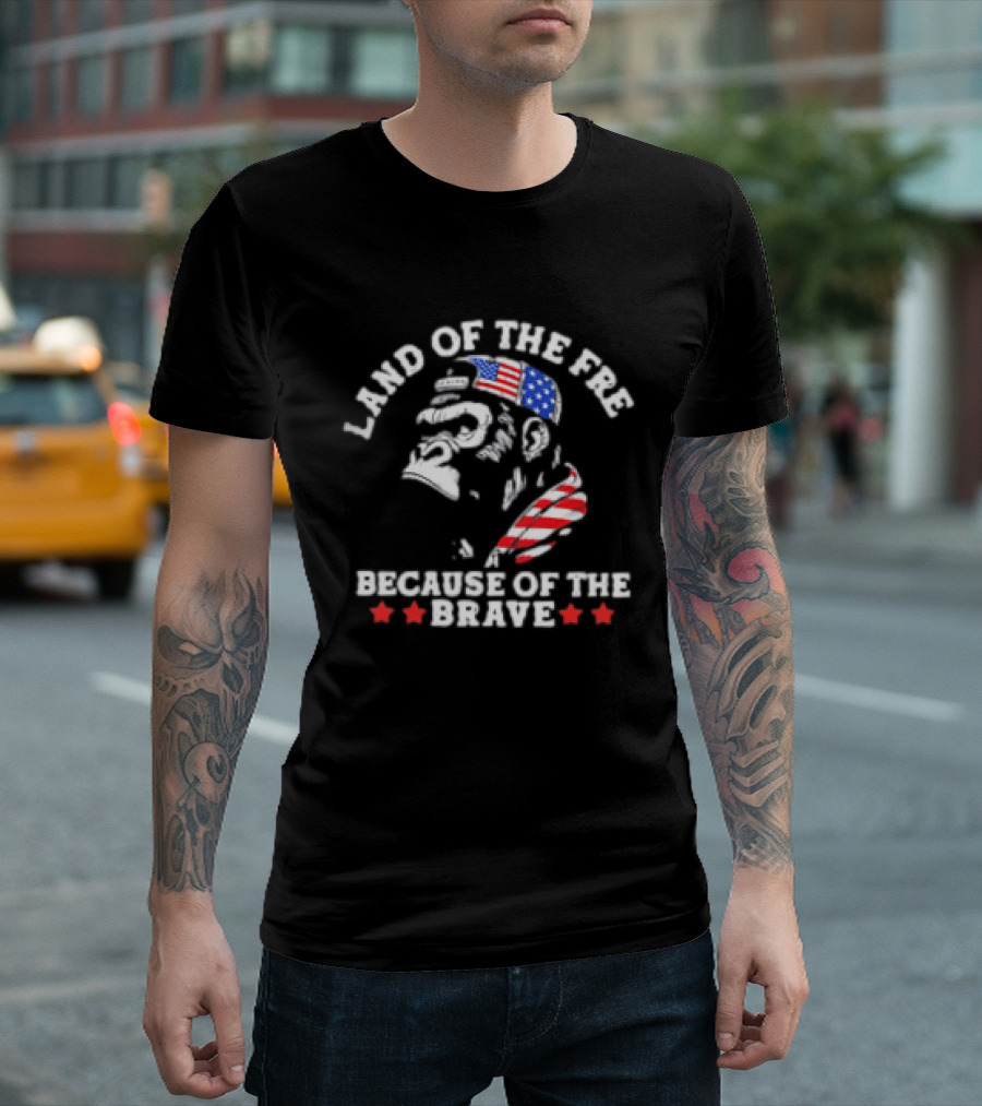 Land Of The Free Because Of The Brave Patriotic Monkey USA Flag T-Shirt