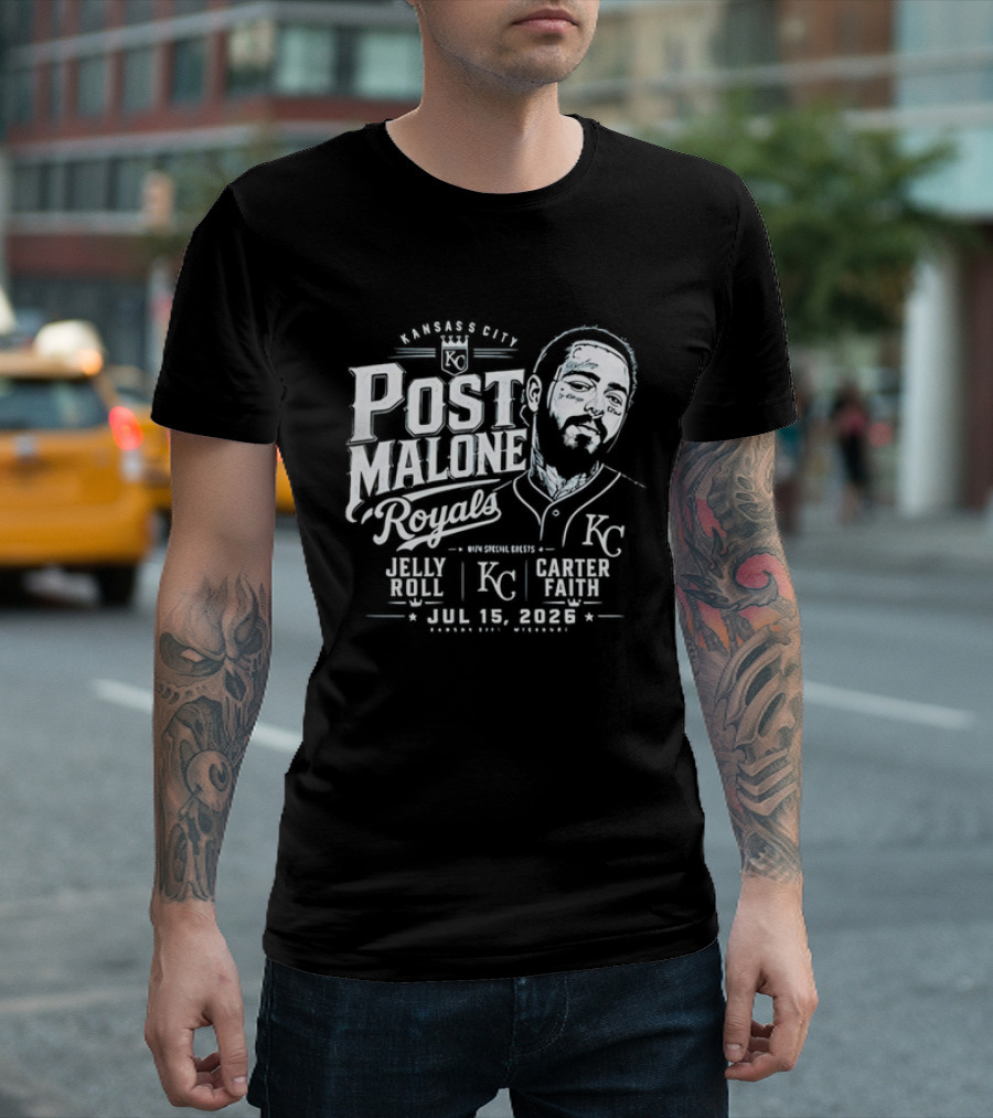 Post Malone Kansas City Royals Concert Jelly Roll Carter Faith KC 2023 T-Shirt