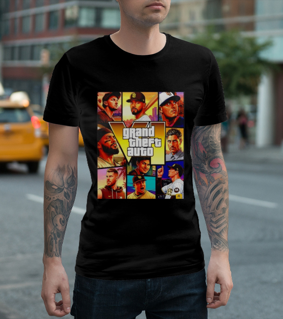 San Diego Padres Grand Theft Auto V Collage Players Team Portraits T-Shirt