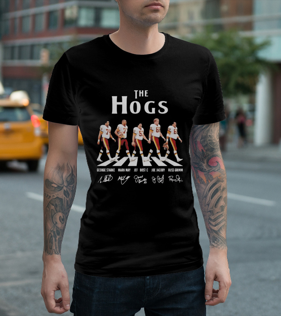 The Hogs George Starke Mark May Jeff Bostic Joe Jacoby Russ Grimm Football Legends T-Shirt