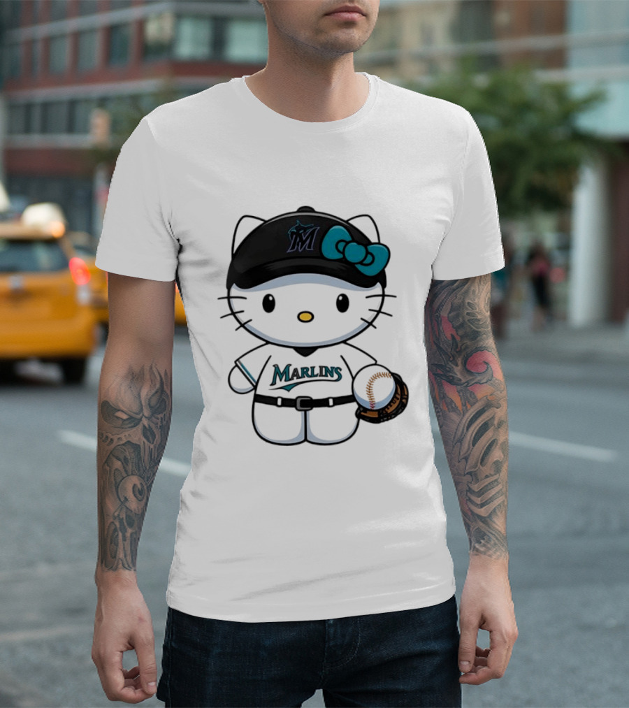 Hello Kitty Miami Marlins MLB Baseball Fan Merchandise T-Shirt
