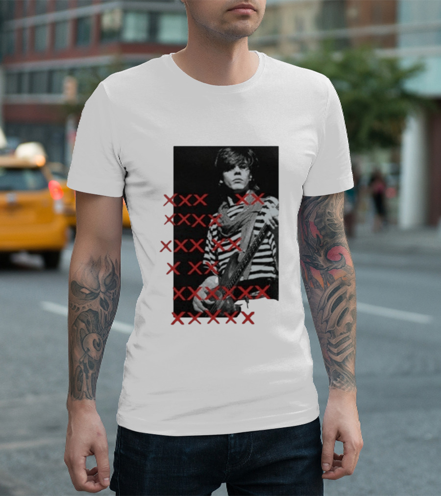 John Taylor X Punk Masters Striped Bass Guitar Image Red XXX Marks T-Shirt
