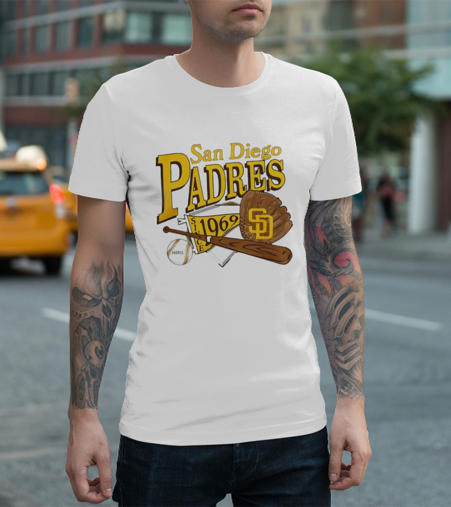 San Diego Padres Baseball Glove Bat Ball Since 1969 T-Shirt