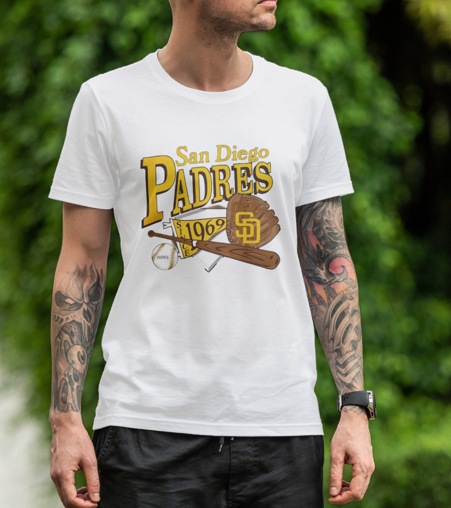 San Diego Padres Baseball Glove Bat Ball Since 1969 T-Shirt