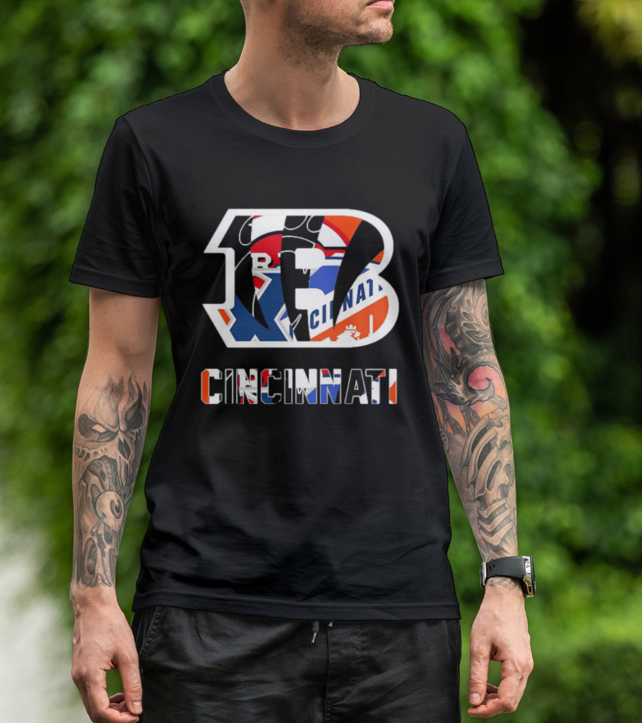 Cincinnati Bengals Reds Bearcats FC Musketeers Sports Logo Mashup T-Shirt