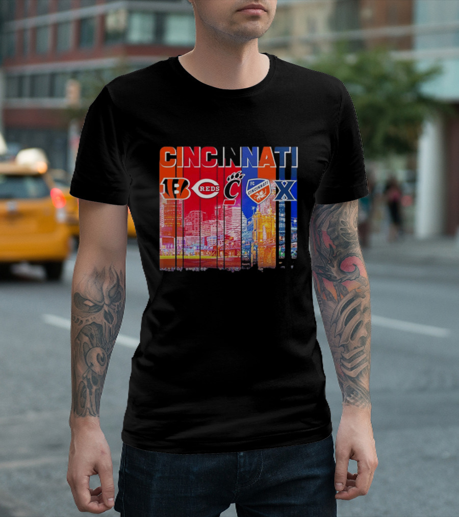 Cincinnati Bengals Reds Bearcats FC Xavier Skyline T-Shirt