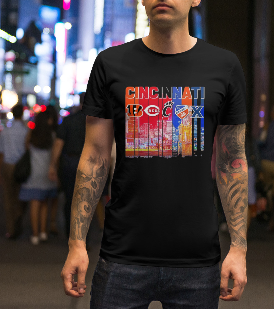 Cincinnati Bengals Reds Bearcats FC Xavier Skyline T-Shirt