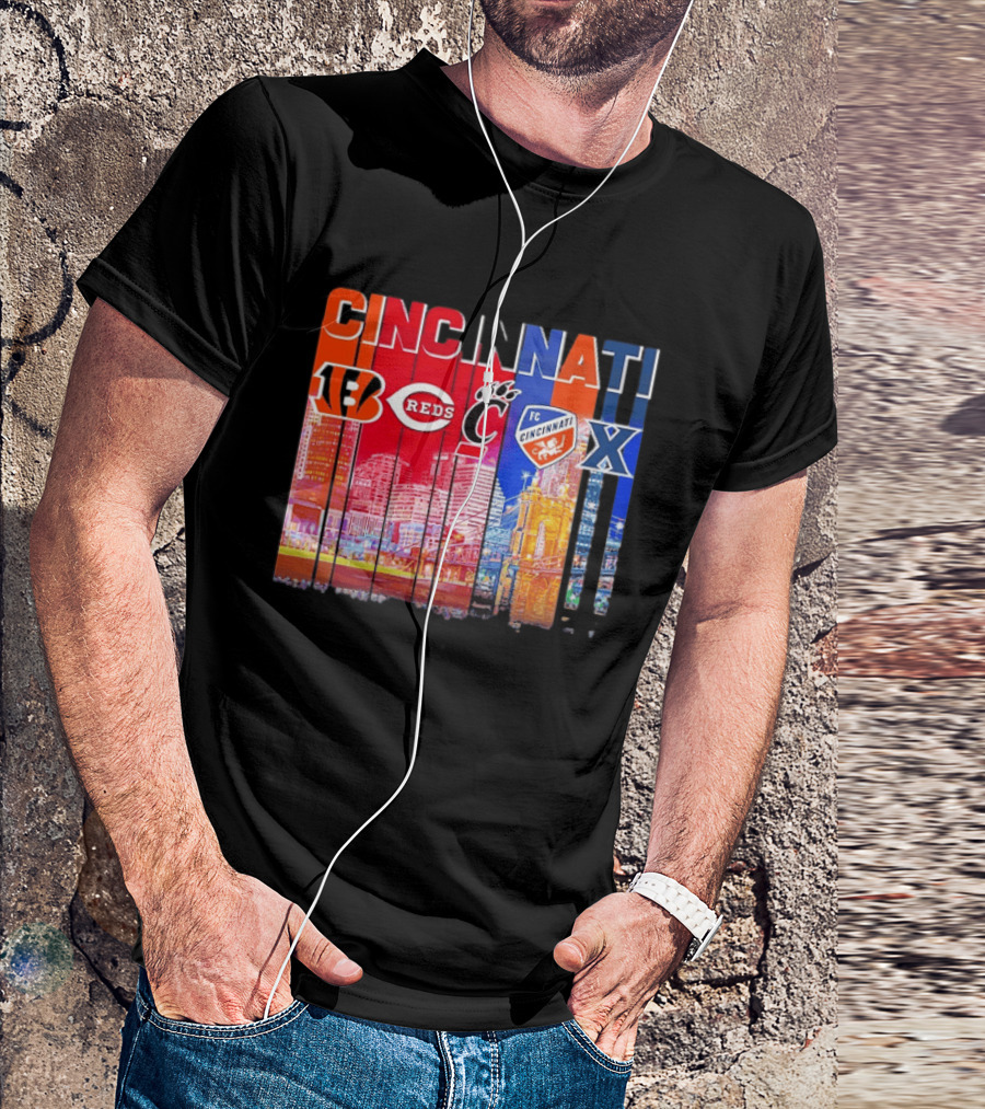 Cincinnati Bengals Reds Bearcats FC Xavier Skyline T-Shirt