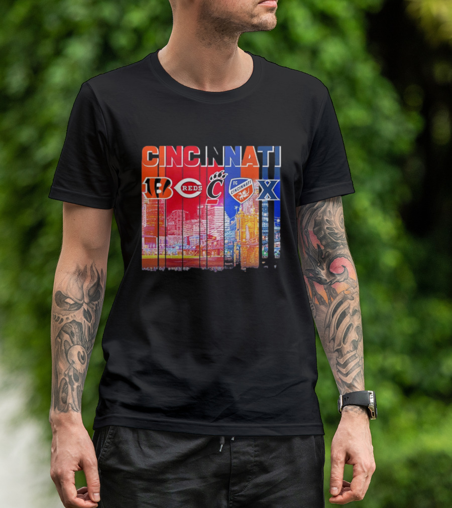 Cincinnati Bengals Reds Bearcats FC Xavier Skyline T-Shirt