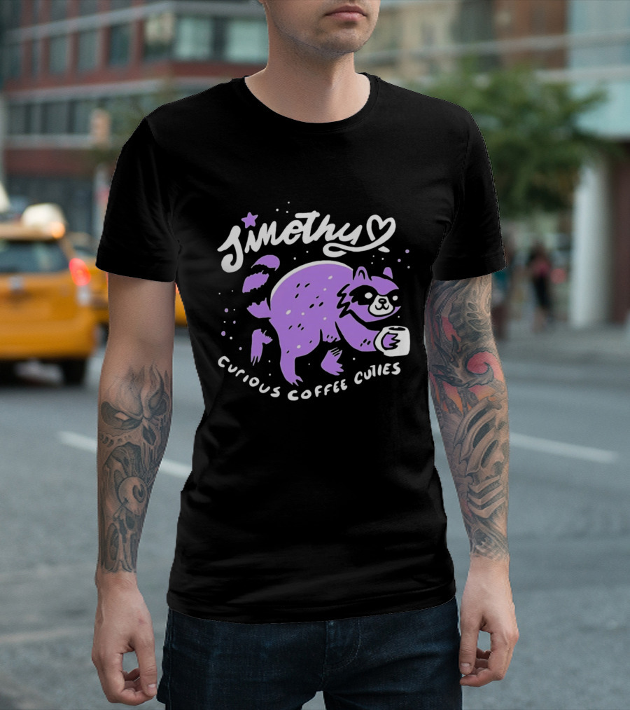 Sinothy Curious Coffee Cuties Purple Raccoon Cup T-Shirt