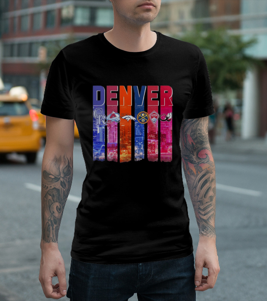 Denver Broncos Nuggets Rockies Avalanche Rapids Pioneers Skyline T-Shirt