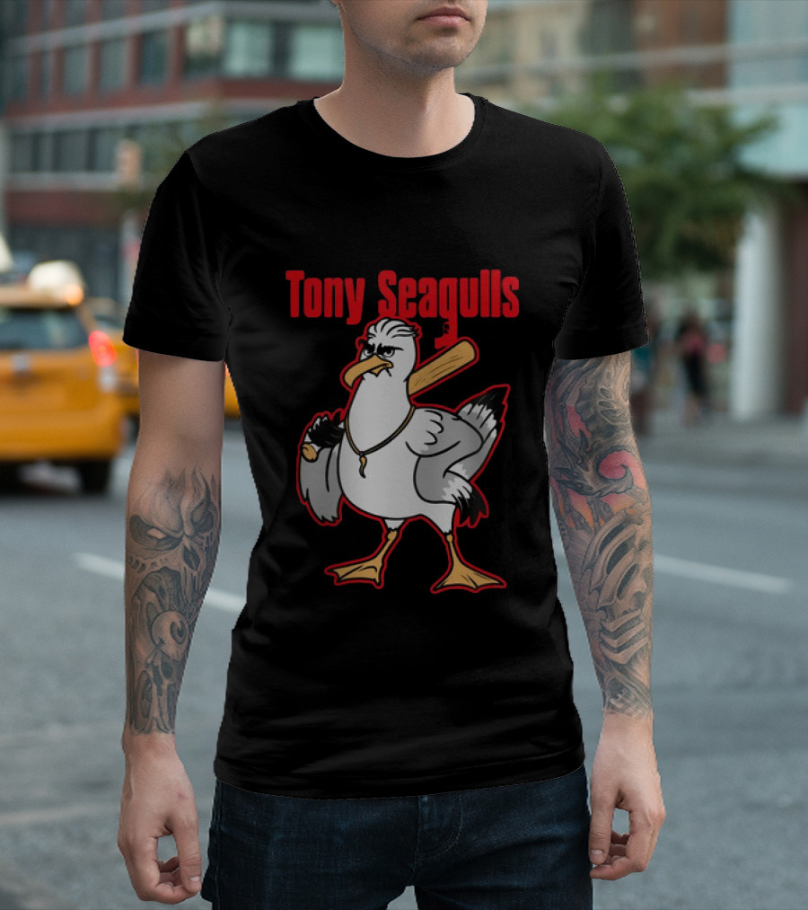 Tony Seagulls Section 10 Bird Character With Baseball Bat T-Shirt