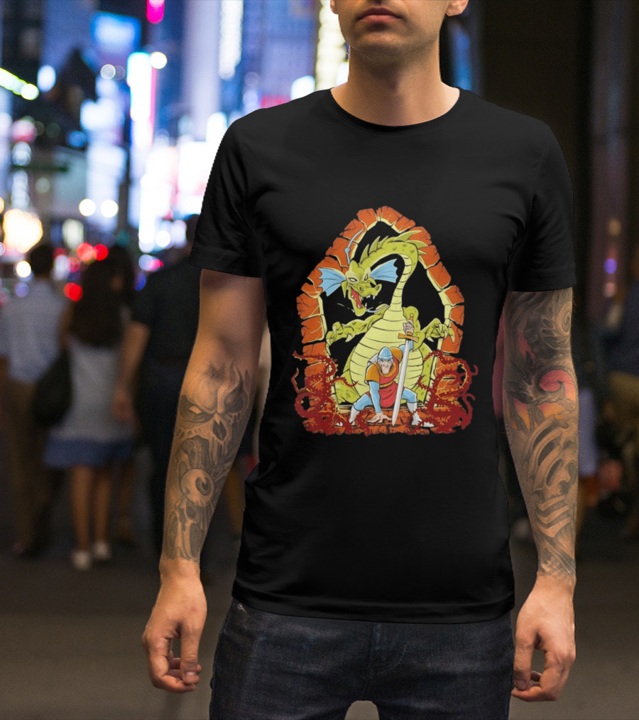 Dragons And Knights Brave Warrior Confronts Fearsome Beast In Epic Battle Scene T-Shirt