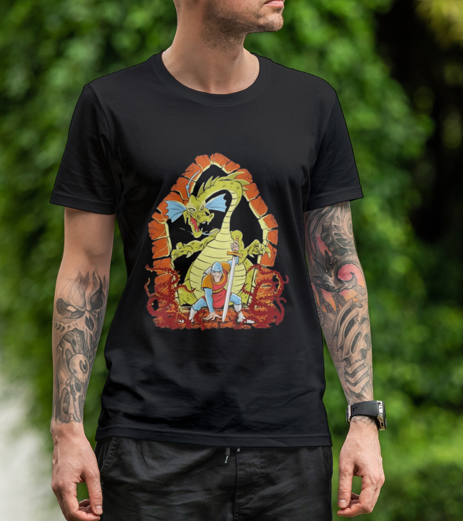 Dragons And Knights Brave Warrior Confronts Fearsome Beast In Epic Battle Scene T-Shirt