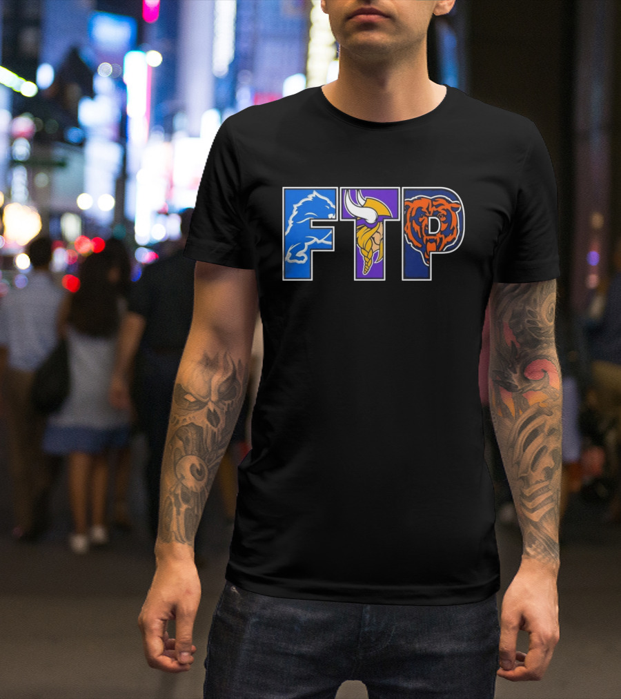 FTP Detroit Lions Minnesota Vikings Chicago Bears Logos T-Shirt